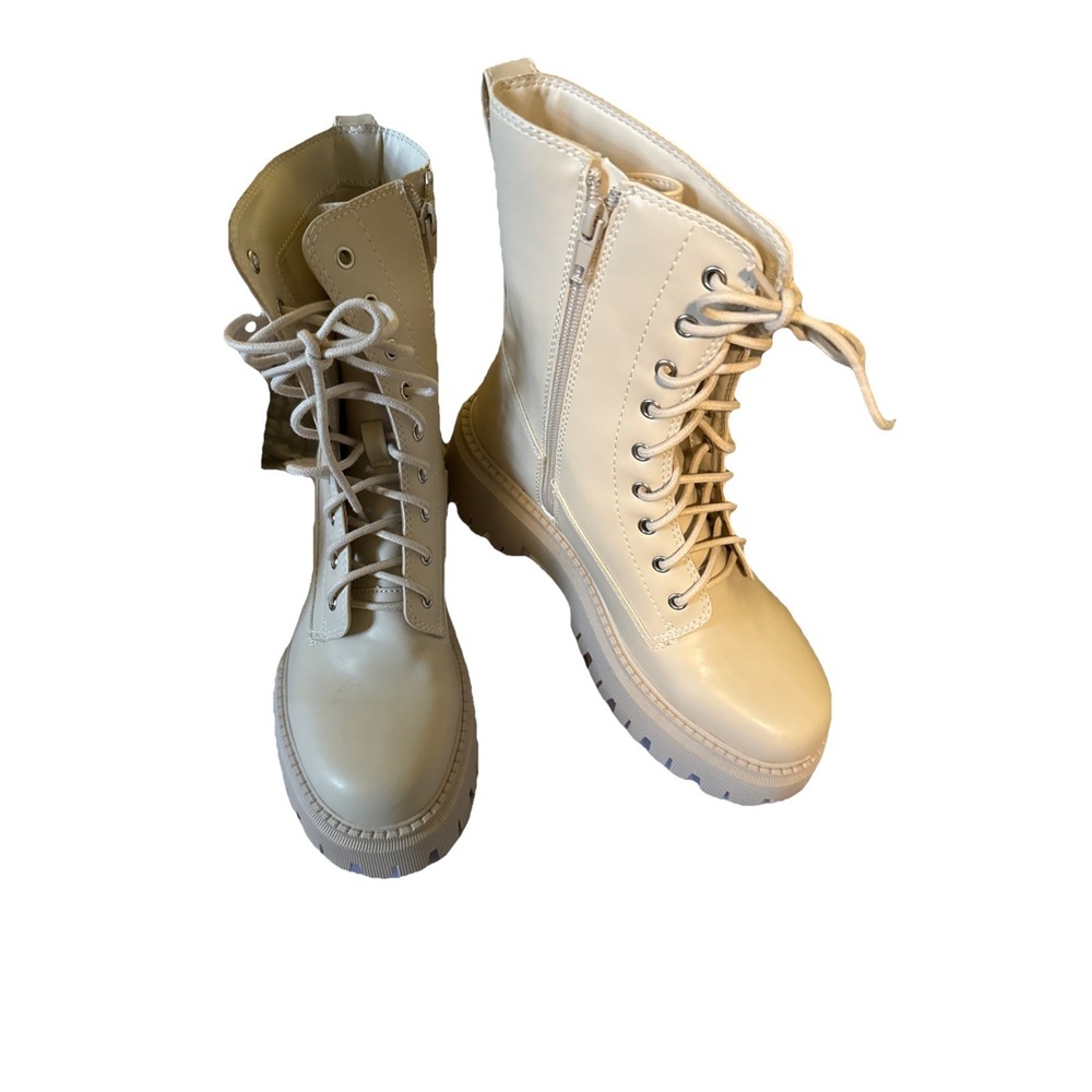 Madden Girl Tan Lace/Zip Up Combat Boots Women's Size 7 color i like‎ left tan